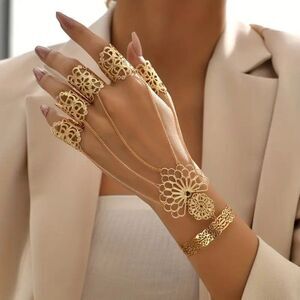 Boho-Chic Vintage Golden Hollow Floral Finger Bracelet